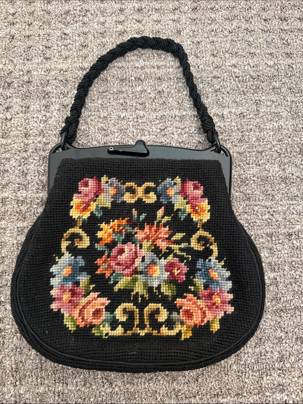 Vintage Floral Needlepoint Clutch